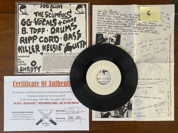 GG Allin & The Scumfucs / Artless Split 7" ORIGINAL UNPLAYED: Vinyl