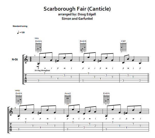 "Scarborough Fair" for solo guitar