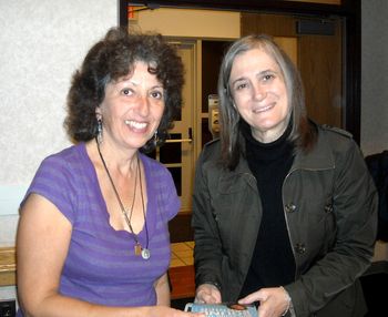 (l-r): Sharleen with Democracy Now! host, independent journalist and media reform activist Amy Goodman after her lecture at Raritan Valley Community College in North Branch, New Jersey (signing her book, "Breaking the Sound Barrier").
