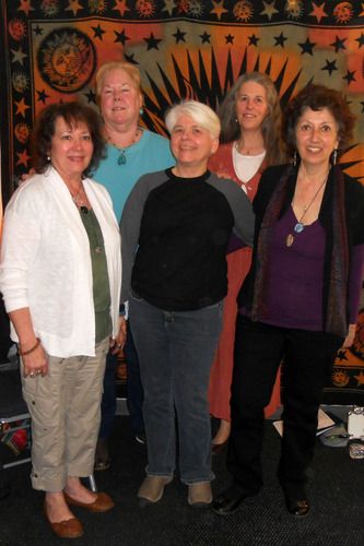 (l-r): Milagros Cabreja, Nancy Lukas (owners, Inspired Gems Spiritual Center in N. Plainfield, NJ) with Linda Phillips (percussion), Gina Tlamsa (flute and keyboards) and Sharleen at the March 25, 2012 songs4peace Benefit Concert for Women's Health and Counseling Center in Somerville, NJ.

