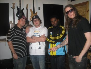 DJ SAtisfaction in the studio with The members of Pimp Ninja and the Gym Class Heroes DJ Jason Smith
