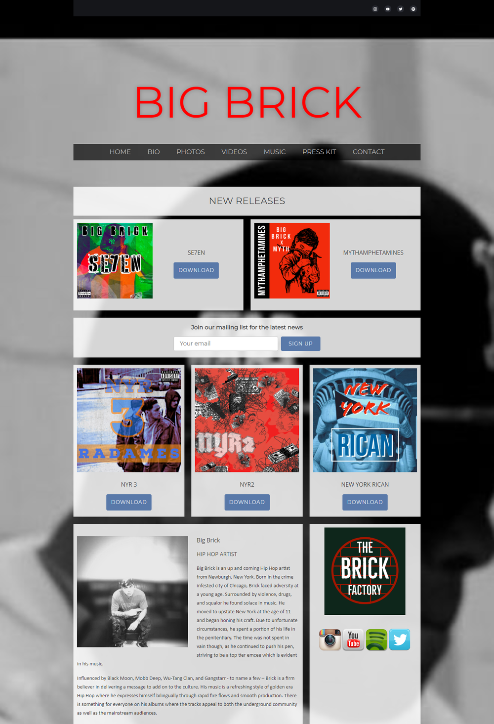 Big Brick, bigbrickmusic.com, Chrissy Mac Portfolio,EIMG MEDIA, music website, web design