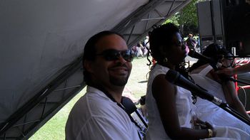 On the gospel stage in Canada with Linda Tillery and the Cultural Heritage Choir 2011, about to rap, on the gospel stage!
