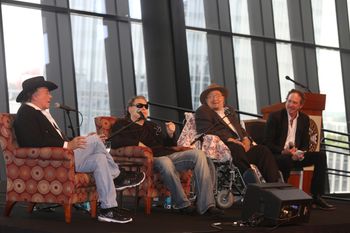 (l-r) Bobby Bare, Ronnie Milsap, and Mac Wiseman participate in a panel hosted by Kix Brooks at the 11th Annual CMA Artist Luncheon following the announcement that Milsap and Wiseman are the newest inductees to the Country Music Hall of Fame. Photo Credit: Alan Poizner (CMA)
