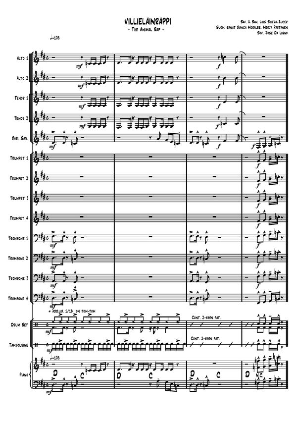 Villieläinräppi Big Band arrangement (Score & Parts) pdf
