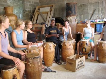 Master students learning drumming

