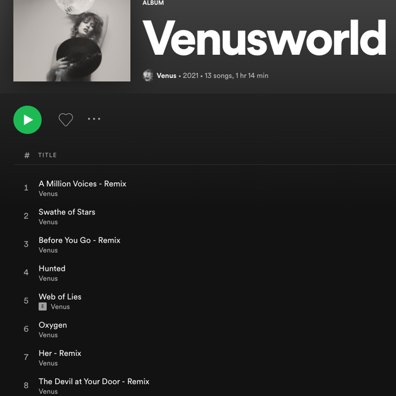 Spotify Presave - Venusworld new album from Twitch music streamer and singer songwriter Venus.