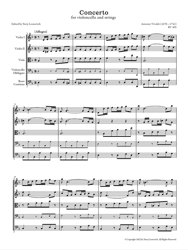 Vivaldi - Cello Concerto in D minor, RV 405 (Urtext Edition)