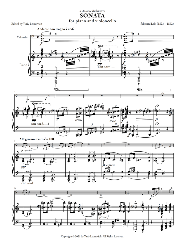 Lalo - Cello Sonata (Urtext Edition)