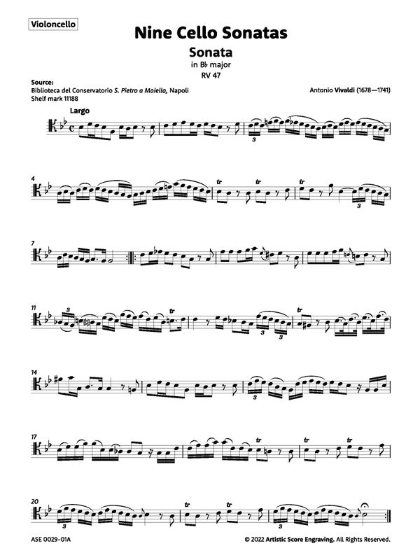 Vivaldi - 9 Cello Sonatas (Critical Edition, Unmarked)