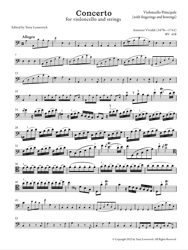 Vivaldi - Cello Concerto in A minor, RV 418 (Urtext Edition, Piano)