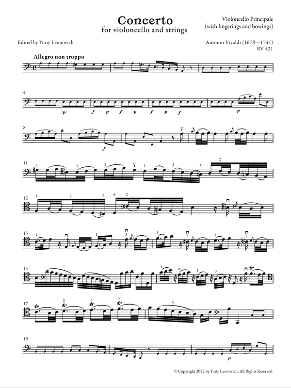 Vivaldi - Cello Concerto in A minor, RV 421 (Urtext Edition, Piano)