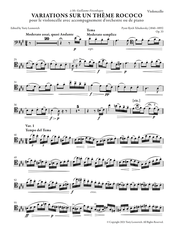 Tchaikovsky - Variations on a Rococo Theme (Urtext Edition, Piano)