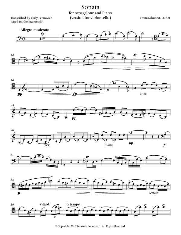 Schubert - "Arpeggione" Sonata (Version for Cello Based on the Manuscript)