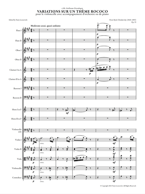 Tchaikovsky - Variations on a Rococo Theme (Urtext Edition, Orchestra Parts)