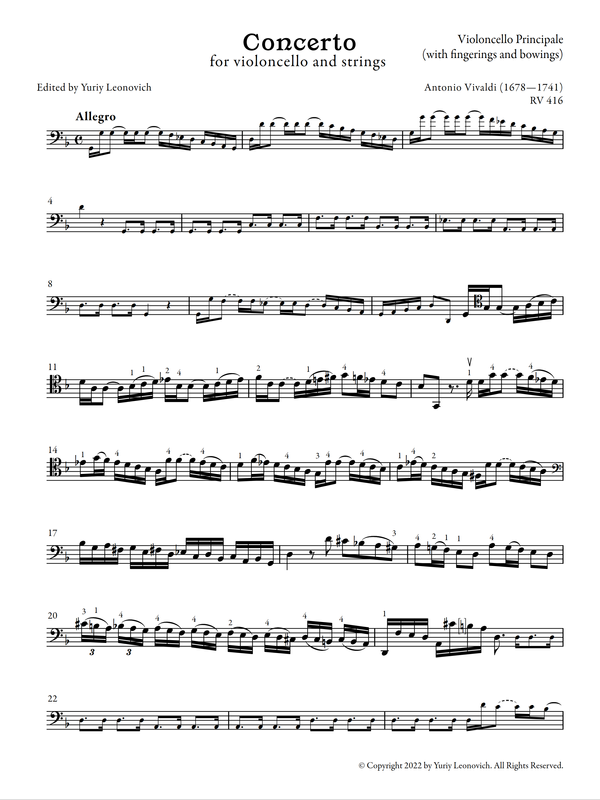Vivaldi - Cello Concerto in G minor, RV 416 (Urtext Edition, Piano)
