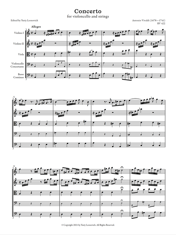 Vivaldi - Cello Concerto in A minor, RV 422 (Urtext Edition)