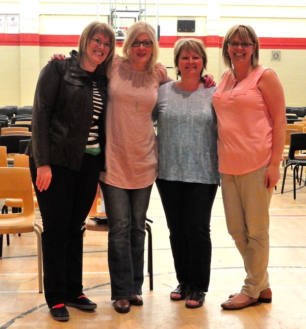 Charlene Woolfrey-Sawler, Les Ms. member Lisa Drover, Michelle Bennett, Anne Lundrigan. For many years they were a team, teaching the music education program as a continuum from Kindergarten to Level III