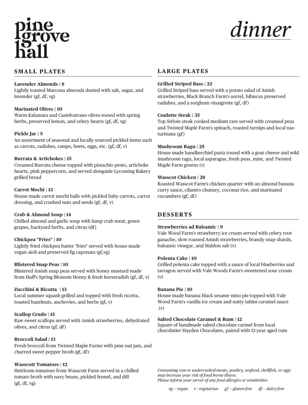 Pine Grove Hall DINNER