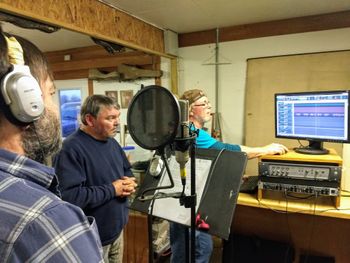 Steve's vocal track just completed on one his new songs, Trent, and Dewayne listen to a playback.
