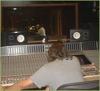 Buzz cutting drum tracks with David Leonard in the foreground (June 2003)
