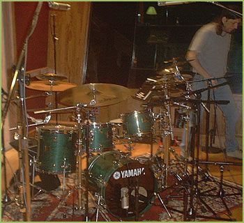 David Leonard miking Buzz's drums (June 2003)
