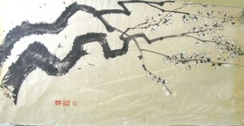 Plum Blossoms Sumi-e - Japanese style ink painting 1988
