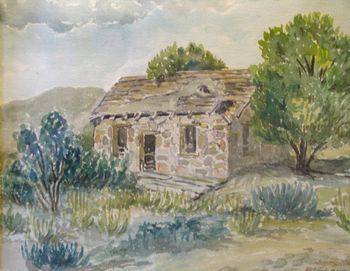 Utah Pioneer Cabin watercolor by Byron J. Sharp
