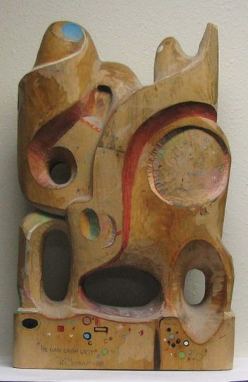He who laughs last Limewood - direct carved abstract primitivism
