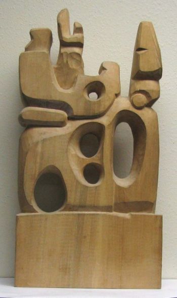 The Conversation - front Limewood - direct carved abstract primitivism

