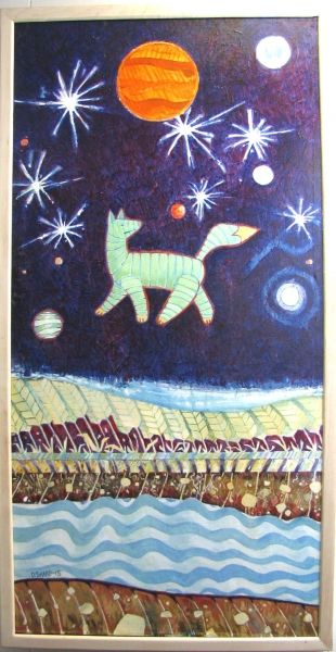 Coyote walking between the worlds 24 X 48 Oil on Canvas 2015
