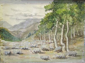 Quakies in the Wasatch watercolor by Byron J. Sharp
