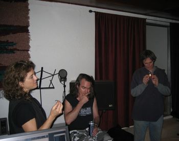 Jill, Chris, Ken in the studio Making music happen..
