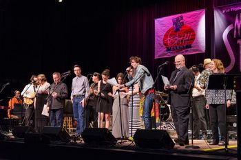 Mountain_Stage_Finale (Photo: Brian Blauser/Mountain Stage) The big finale!  Jessica, JW, Todd with Bob Thompson, Jason Isbell, Lora Faye, Amanda Shires, Stephen Kellogg & Larry Groce
