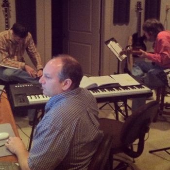 The Engineer, Co-Producer, and Bassist in action (11-15-12) David George, Todd Burge & Ted Harrison working their magic at River Rat Studio
