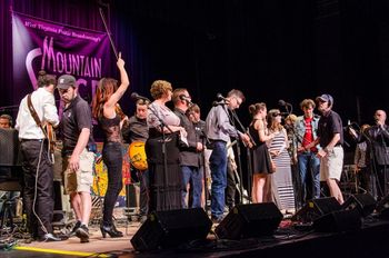 Staging up for the Mountain Stage finale - June 30, 2013 - Charleston, WV Including Amanda Shires, Jason Isbell, Jessica, JW, Todd, Lora Faye, Stephen Kellogg & Larry Groce (Photo: Brian Blauser/Mountain Stage)
