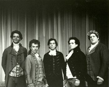 Revolutionaries Steve Darnell (Fréron), James Marsters (Robespierre), Scott Mikita (David), Mark Morettini (Danton), Dan Ruben (Couthon) in Christopher Cartmill's INCORRUPTIBLE
