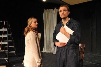 Lisa Reppell (Joanna) and Brian Devine (the Custodian) in the 2009 Flournoy Playwright production of Christopher Cartmill's THE APOTHEOSIS OF VACLAV DRDA
