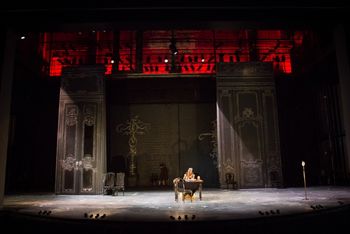 Christopher Cartmill's production of Goethe's Faust — Alone in the Study Goethe's FAUST directed by Christopher Cartmill, set design by Bo Ra Kwan, costumes by Sarah Zinn and lighting design by Catherine Cusick — pictured Faust (Candace Taylor) photo by Matt Pilsner

