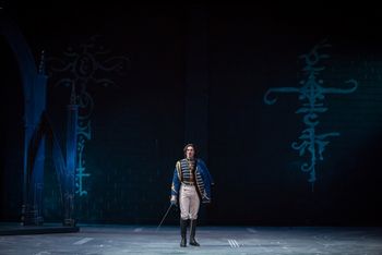 Christopher Cartmill's production of Goethe's Faust — Valentine Goethe's FAUST directed by Christopher Cartmill, set design by Bo Ra Kwan, costumes by Sarah Zinn and lighting design by Catherine Cusick — pictured Valentine (Matisse Neal) photo by Matt Pilsner
