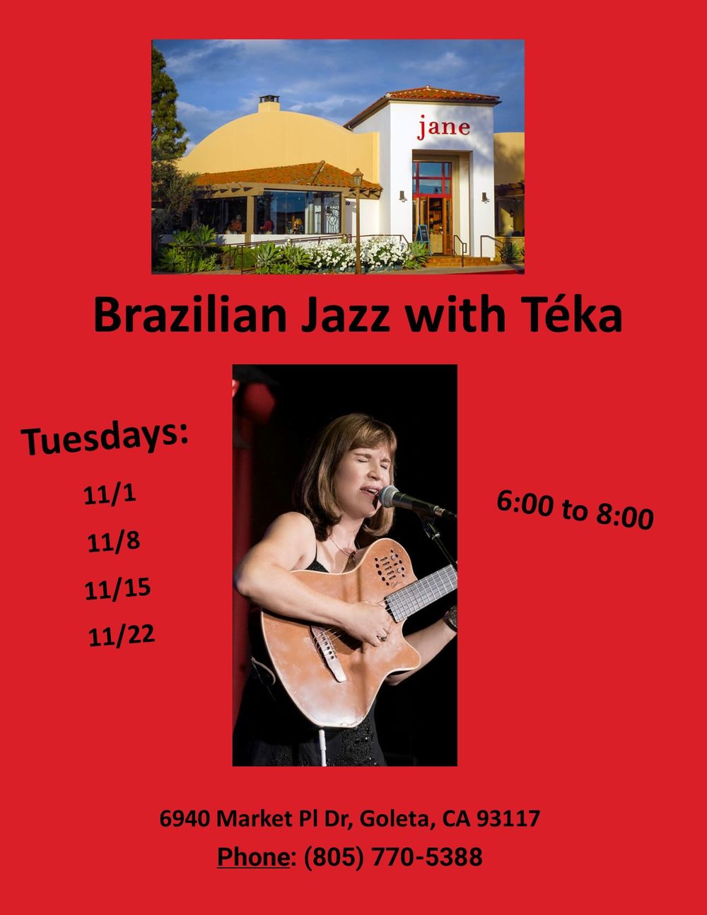 Great American cuisine, friendly staff and Brazilian Jazz with Téka on Tuesdays