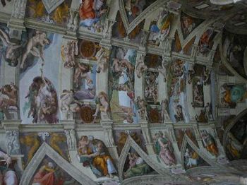 Worth the 2 hour wait: the ceiling of the Sistine Chapel.
