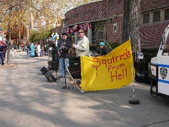 The marathon route was crowded with many bands, including the Squirrels from Hell in front of Jefferson Park.
