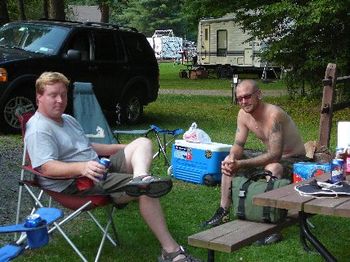 Johnny and Sculls relaxing at the campground.
