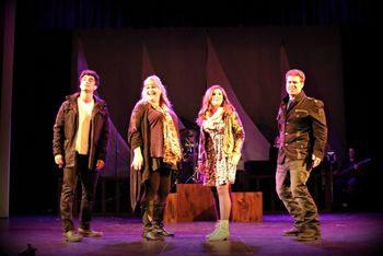 Jason Robert Brown's "Songs for a New World", Inland Valley Rep Theatre, August 2014.  L-R, Richard Bermudez, Lisa Donahey, Amanda Minano, Patrick McMahon
