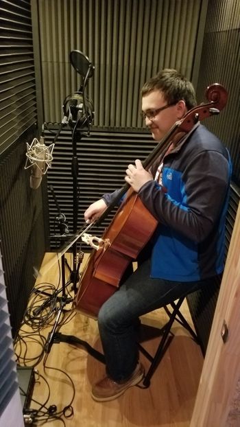 Tracking cello in the guitar booth.
