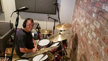Derek Croft recording a hybrid drum kit.
