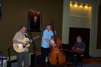 Jazz Trio with Loren Evarts on piano and Tony Pasqualoni on bass playing in Woolsey Hall Jazz Trio with Loren Evarts on piano and Tony Pasqualoni on bass playing in Woolsey Hall
