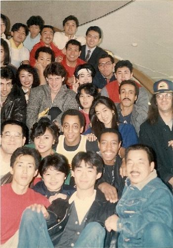 With a bunch of college kids in Osaka, Japan 1989 while on tour with Gregory Hines - That's me on the right wearing the cap
