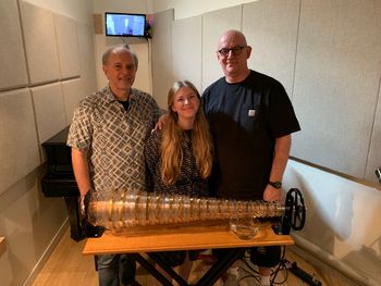 In The Studio 10/3/18 L to R that's Bill Hayes (Glass Armonica), Charlotte Durkee (Vocals) & Me. We're standing behind Bill's glass armonica which he played beautifully.
